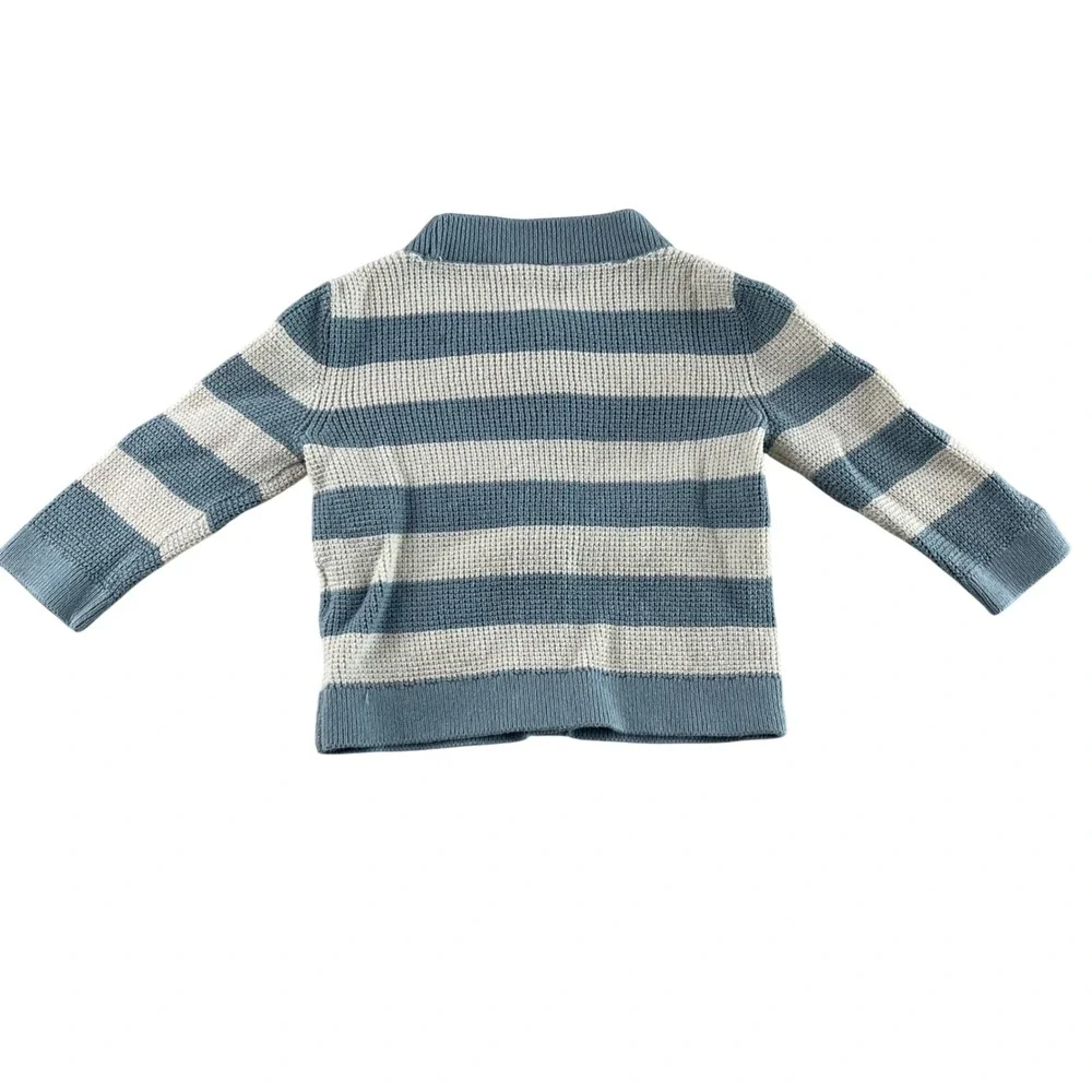 Carters Baby Boy Blue White Striped Waffle Knit Cardigan Sweater 9 Months